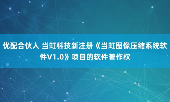 优配合伙人 当虹科技新注册《当虹图像压缩系统软件V1.0》项目的软件著作权